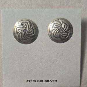 Sterling Silver Swirl Stud Post Earrings - Silver 3/4" Round Native Style